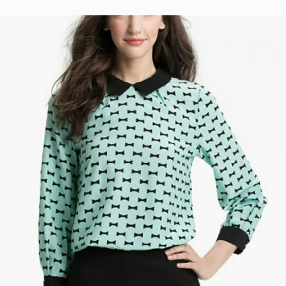 Kate Spade Isadora Mint Green And Black Silk Top Size 2 - Picture 1 of 9
